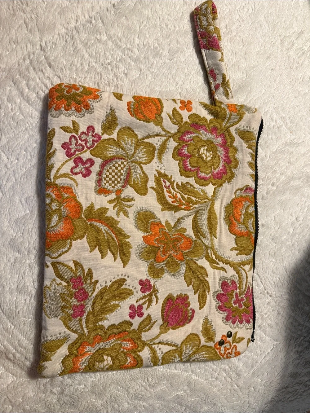 Floral Canvas Laptop Sleeve in Cream, Olive & Orange